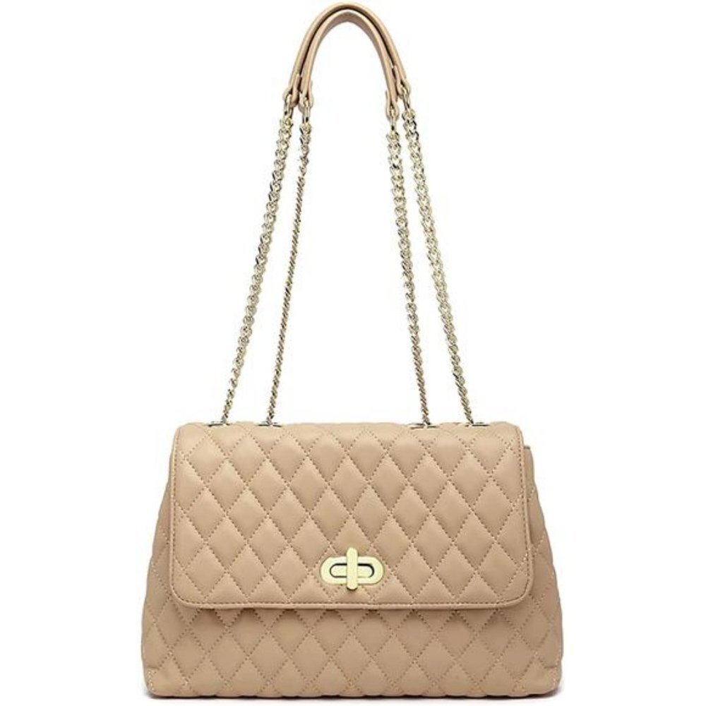 Trendy Roomy Shoulder Handbags with Flap Gold Hardware Chain Purses Shoulder Bag